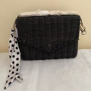 NWT Zara Bamboo Black Women’s Crossbody Bag with Polka Dot Scarf